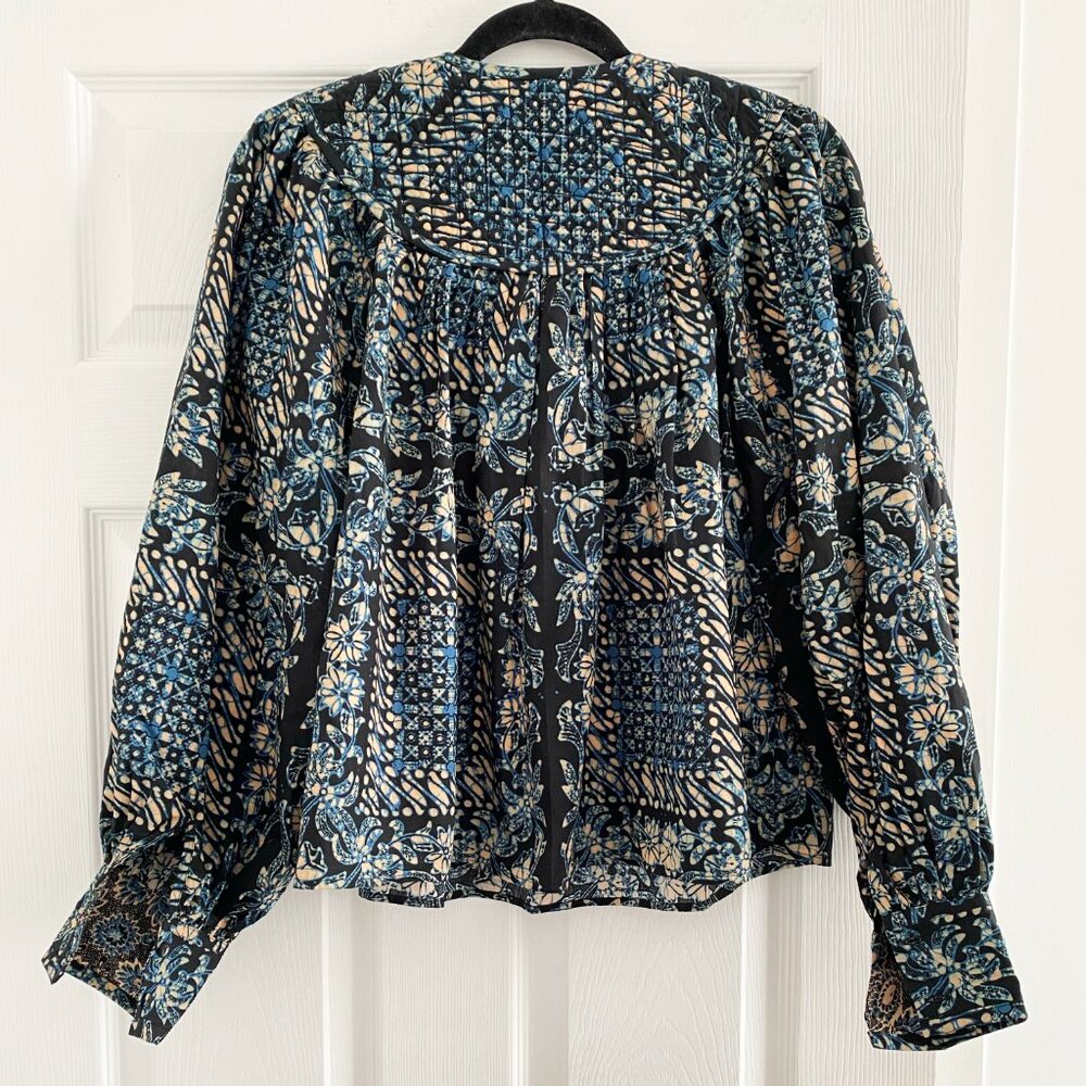 Ulla Johnson "Satima" Printed Cotton Blouse in Azure, size 2 - Picture 12 of 13